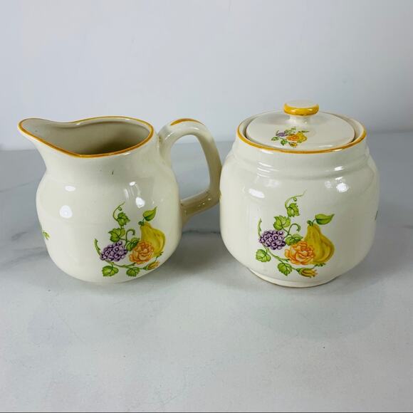 Yellow Fruit Sugar Creamer Set Pears Grapes - Picture 1 of 8